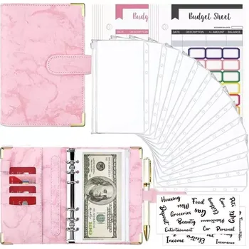 Diář Pořadač s kroužky a 12 fóliemi - listy - nálepky A6 Mramor růžový