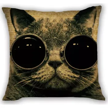 Povlak na dekorativní polštářek Huado dekorační povlak na polštář 45x45 Kočka s brýlemi