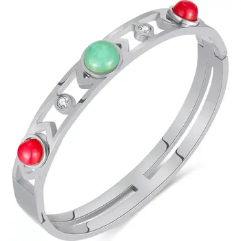 Náramek Dámský pevný náramek s kamínky Victoire Stříbrný 17cm