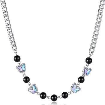 Náhrdelník Dámský náhrdelník z chirurgické oceli s motýlky Stříbrný