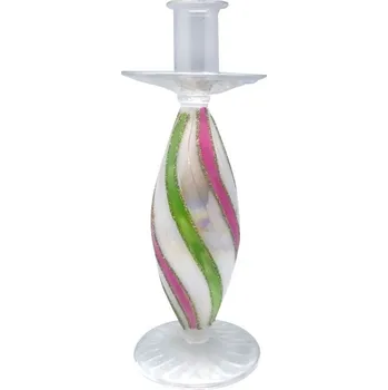 Vánoční dekorace Skleněný svícen perleťový s barevnými pruhy