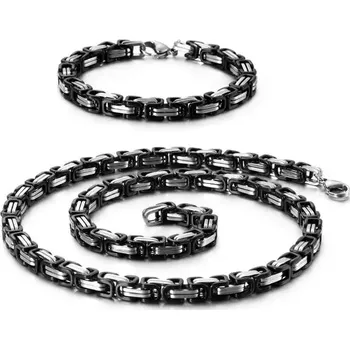 Souprava šperků Sada z chirurgické oceli Be Hard Černo-stříbrný / řetízek a náramek