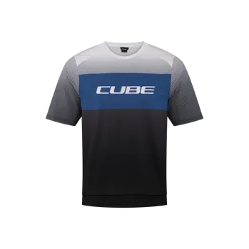 cyklistický dres dres CUBE MTB Round Neck krátký rukáv šedo modrá S