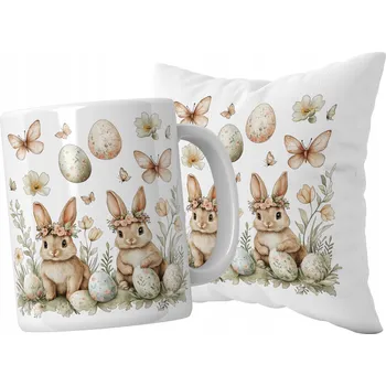 Keramický hrnek 330 ml POVLEČENÍ S MOTIVEM SVÁTKŮ Velikonoce Velikonoce VÝZDOBA DOMU INTERIÉRY JARO ZAJÍC KRÁLÍK KVĚTINY DÁREK UPOMÍNKA SADA DO DOMU