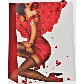 Dárková taška Designová dárková taška, 22,5 x 33,5 x 10cm, motiv dáma s růžemi