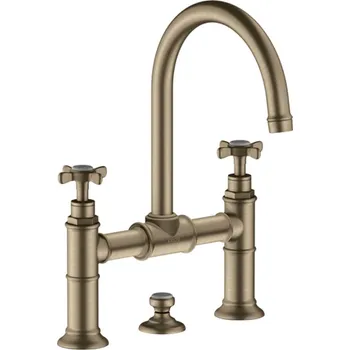 Vodovodní baterie AXOR Montreux Umyvadlová baterie se se dvěma ovládacími prvky 220 s rukojeťmi ve tvaru kříže a s odtokovou soupravou s táhlem, kartáčovaný nikl 16510820