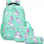 Meiso Dívčí školní batoh set 3v1 Jednorožec na mráčku Zelený 17L