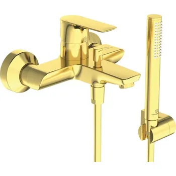 Vodovodní baterie Ideal Standard Connect Air - Vanová baterie nástěnná se sprchovým setem, kartáčovaná zlatá A7056A2