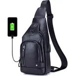 Bullcaptain kožená taška přes rameno s USB Helmer Černý 5L