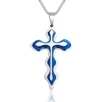 Přívěsek Přívěsek z chirurgické oceli Kříž Uneven Modrý - Model BEZ ŘETÍZKU (pouze přívěsek)