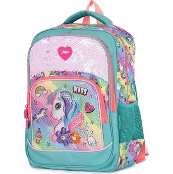 Školní batoh Miko Dívčí školní batoh Neon s 3D jednorožcem Zelený 20L