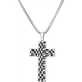 Přívěsek Přívěšek z chirurgické oceli Kříž Checkered stříbrný - Model včetně řetízku 2.5 mm/ 60 cm