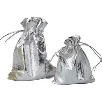 Textilní dárkový stahovací pytlík Stříbrný - Velikost 12 cm * 9 cm