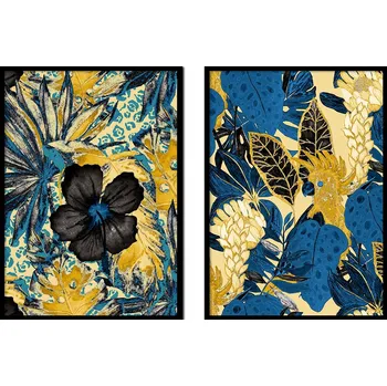 Obraz OBRAZ PLAKÁTY V RÁMU 53x73cm Dyptych Sada 2 obrazů Džungle Květiny P1710