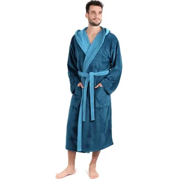 Dámský župan Unisex dlouhý savý župan s kapucí TAMPA duo petrolejová - XL