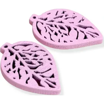 Dřevěný přívěsek lístek růžový - 10 ks