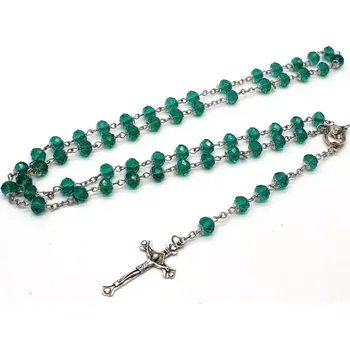Náhrdelník Růženec se skleněnými korálky Smaragdový