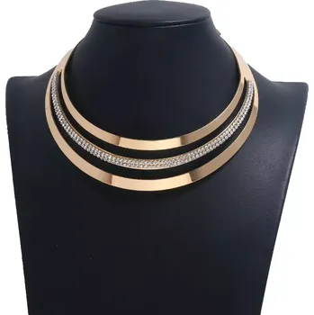Náhrdelník Geometrický kruhový Choker náhrdelník Zlatý s kamínky