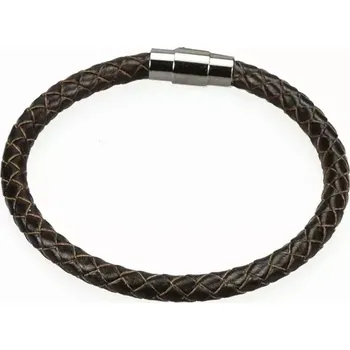 Náramek Splétaný náramek z pravé kůže a oceli 6 mm /21,5 cm Hnědý