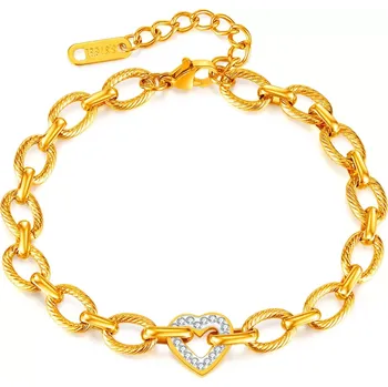 Náramek Náramek z chirurgické oceli se srdíčkem Zlatý