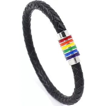 Náramek Pletený náramek z pravé kůže a oceli Colored Tag