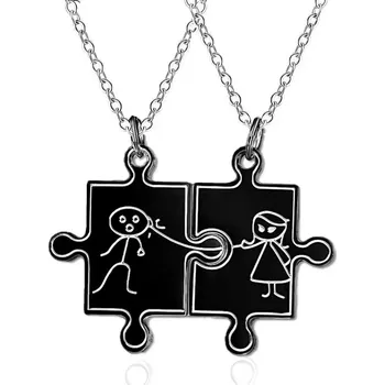 Přívěsek Double přívěšek puzzle panáček a panenka Černý - Model BEZ ŘETÍZKŮ (pouze přívěsky)