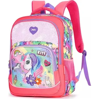 Školní batoh Miko Dívčí školní batoh Neon s 3D jednorožcem Růžový 20L