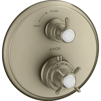 Vodovodní baterie AXOR Montreux Termostat s podomítkovou instalací s rukojetí ve tvaru kříže a s uzavíracím ventilem, kartáčovaný nikl 16800820
