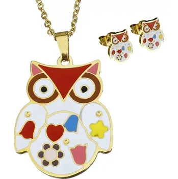 Souprava šperků Sada šperků z oceli Barevné sovičky Zlatá