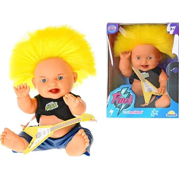Panenka 23cm s žlutým punk účesem a kytarou