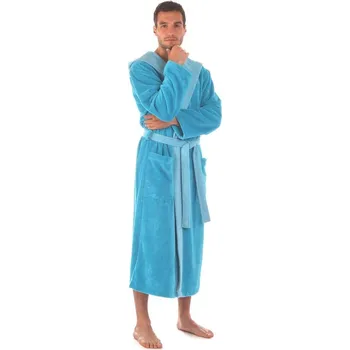 Dámský župan Unisex dlouhý savý župan s kapucí TAMPA duo modrá - XL