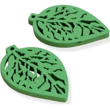 Výtvárné potřeby Dřevěný přívěsek lístek zelený - 10 ks