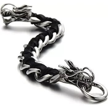 Náramek Náramek z chirurgické oceli a kůži Dragon