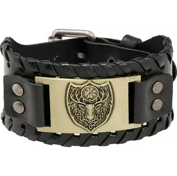 Náramek Vintage široký viking náramek Erb jelení hlava Černý