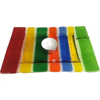 Svícen Skleněná miska s barevnými pruhy