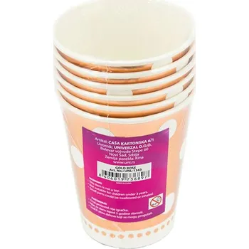 Party dekorace Papírové kelímky rose gold s bílými tečkami, objem 260 ml, sada 6 ks