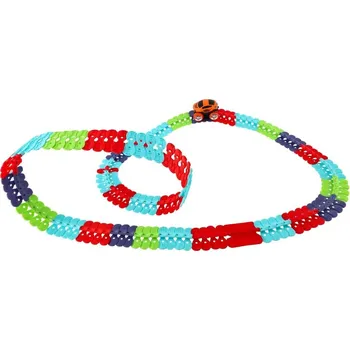 autíčko Autodráha barevná pružná 138 ks plast + auto na baterie se světlem v krabici 38x31x7cm