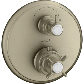 Vodovodní baterie AXOR Montreux Termostat s podomítkovou instalací s rukojetí ve tvaru kříže, s uzavíracím a přepínacím ventilem, kartáčovaný nikl 16820820