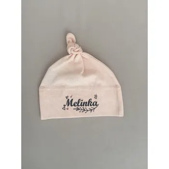 Kojenecká čepice Čepička s uzlíkem a potiskem jména Melinka