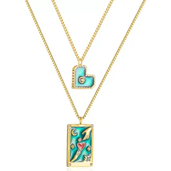 Náhrdelník Dámský set dvou náhrdelníků z chirurgické oceli Heart Tag Zlatý