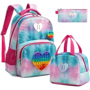 Školní batoh Jasmine Dívčí školní batoh set 3v1 Srdíčko Popit Růžový 24L