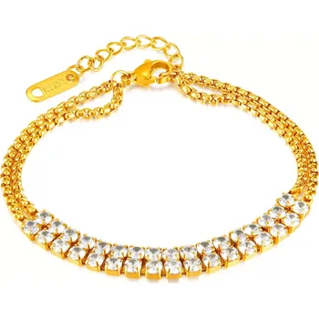 Náramek Náramek z chirurgické oceli dvouřadý s krystaly Zlatý