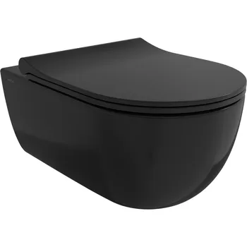 Klozet BOCCHI V-Tondo - WC závěsné 545x360 mm, Rimless + sedátko slim, Soft Close - SET, černá matná