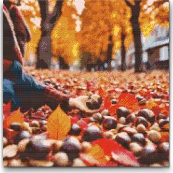 Diamantové malování Diamantové malování - Kaštany z blízka Velikost: 50x50cm, Rámování: Pouze srolované plátno, Diamanty: Kulaté