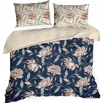 Povlečení Saténové Povlečení NIKA 160x200 tmavě modrá pudrová růžová mátová květina jiřiny