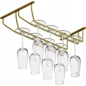 Stojan na víno Držák na skleničky na víno, dvouradý, matná zlatá barva, ALKO