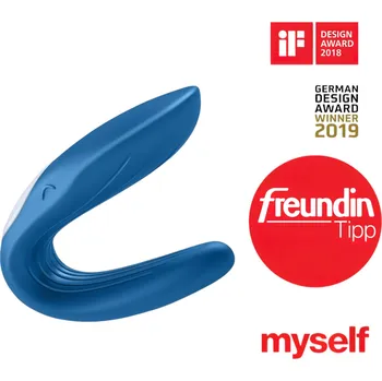 Vibrátor Satisfyer Double Whale - 2-motorový párový vibrátor (modrý)