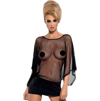 Dámské šaty Obsessive Punker - průhledné minišaty a tanga (černé) - L/XL