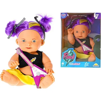 Panenka 23cm s fialovými culíky a kytarou