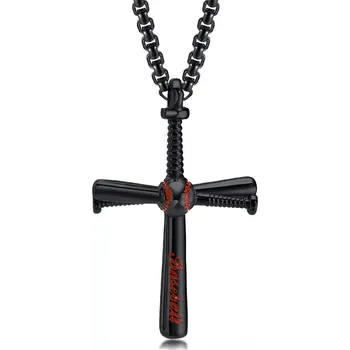 Přívěsek Přívěsek z chirurgické oceli černý křížek Baseball - Model BEZ ŘETÍZKU (pouze přívěsek)